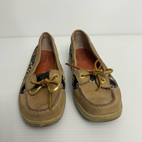 Sperry leopard print canvas shoes women’s 7M Tan - Picture 2 of 7
